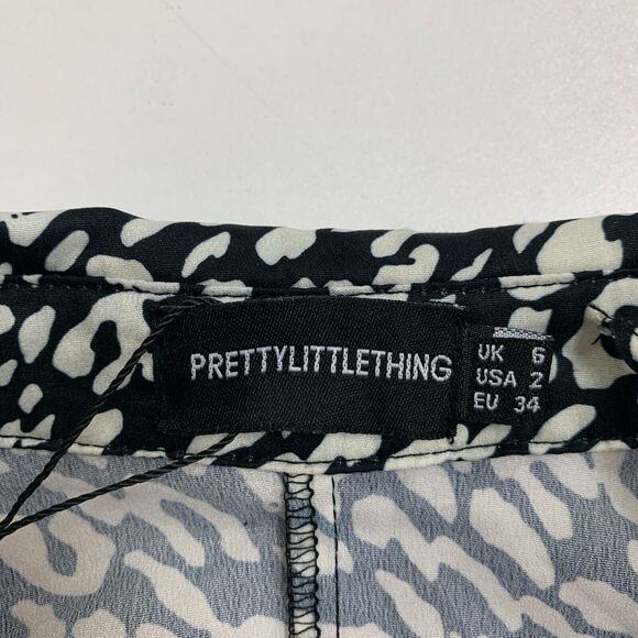 Pretty Little Thing Avalyn Wrap Blouse Womens 2 Cream Black Leopard Tie Front - Picture 9 of 15
